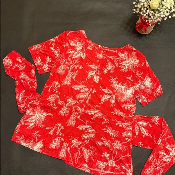 Maeve Anthropologie Red Tie Front Short Sleeve Shirt Size Small M1 - Picture 6 of 7